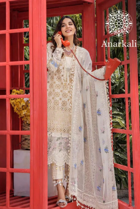 Eshaisha Festive Lawn Embroidered Collection 3Piece Stitched Suit (Light Yellow)
