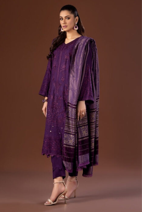 Tehzeeb By Riaz Arts Embroidered Leather Peach With Velvet Shawl Suits Collection - 02