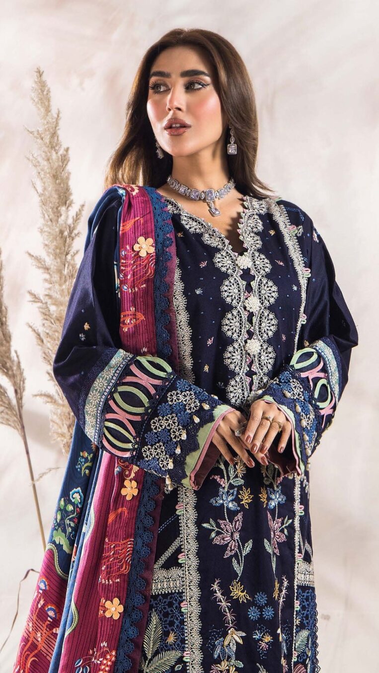 3 Piece Stitched Luxury Winter Embroidered Collection Vol.2 By Eshaisha - 03 - Image 3