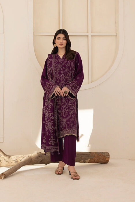 3 Piece Stitched Printed Suits Collection By Lakhany Pashmina - Plum