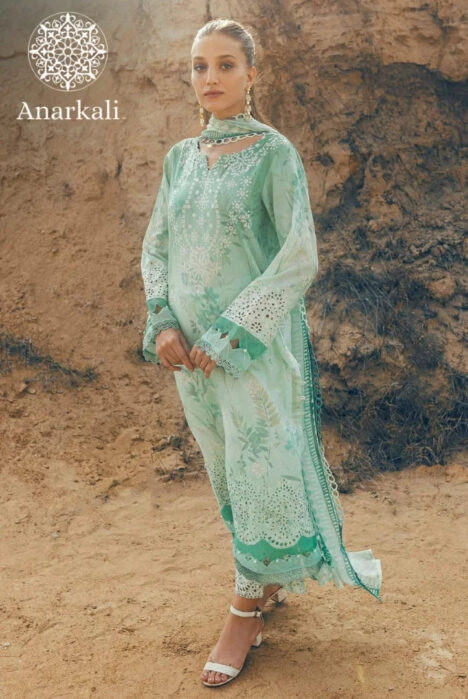 Nureh Gardenia Embroidered Chikankari Collection 3Piece Stitched Suit (Green)