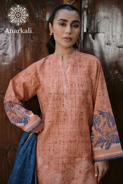 Print Edit By Sahar Stitched 3Pcs Lawn Suit (Peach)