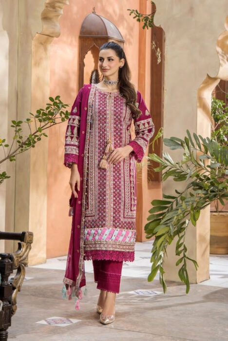 3 Piece Stitched Luxury Lawn Embroidered Suits Collection By Eshaisha - VELVET ROSE
