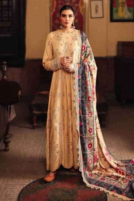 3 Piece Stitched Embroidered Jacquard Suits Collection By Nureh Maya Linen - 03