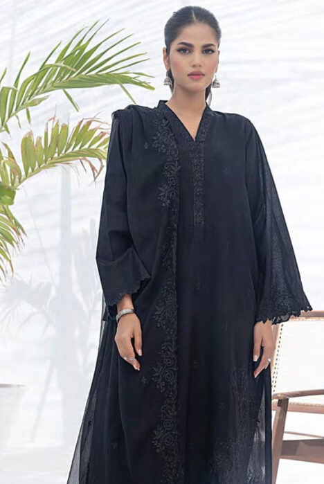 3 Piece Stitched Embroidered Lawn Monochrome Collection From Lakhany By LSM - 03