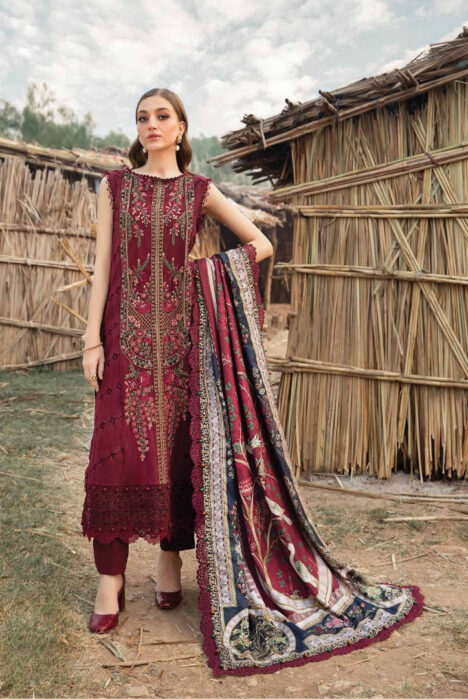 3 Piece Stitched Printed Linen Suit From Maria.B M.Prints Winter Edition'24 - 04