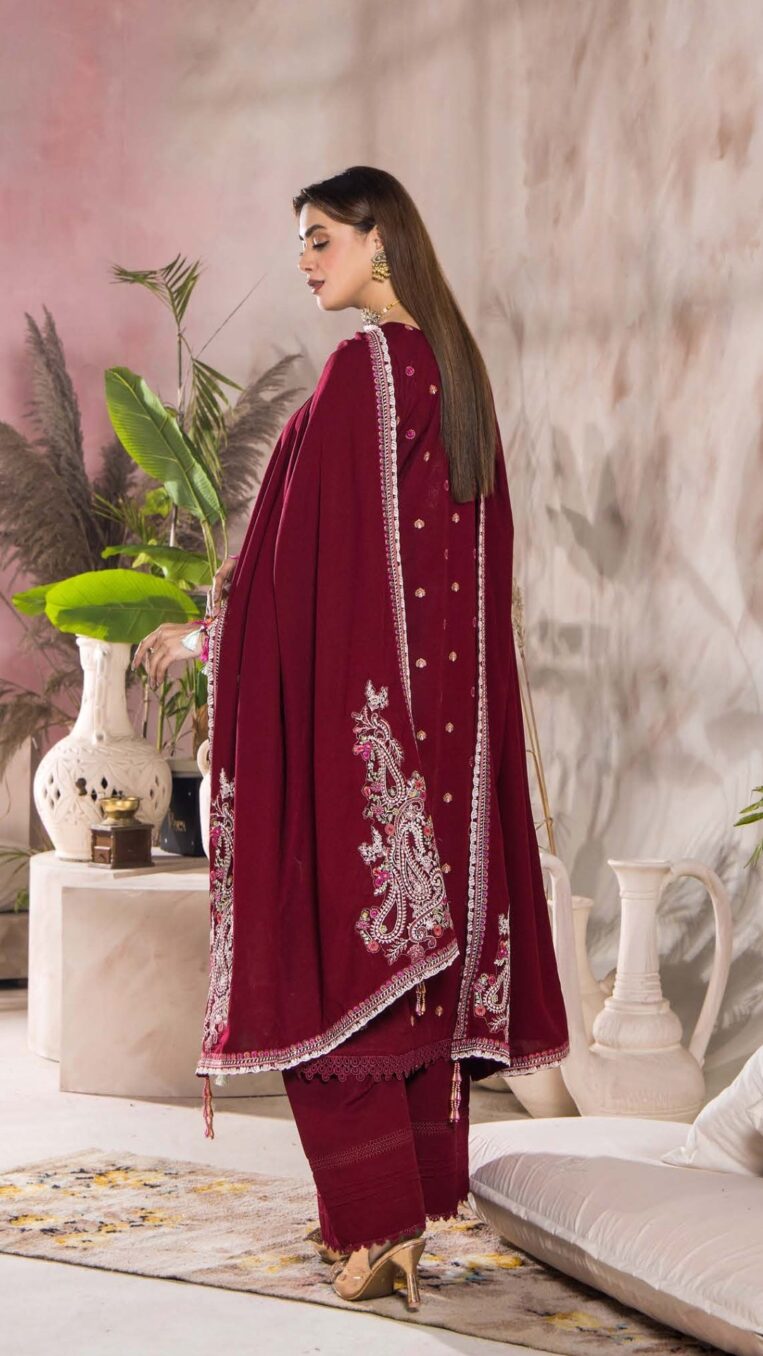 3 Piece Stitched Luxury Winter Embroidered Collection Vol.2 By Eshaisha - 04 - Image 2