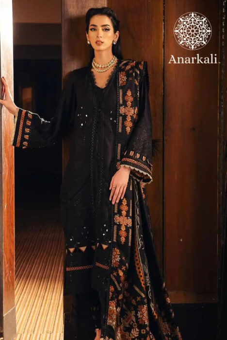 Nureh Exclusive Embroidered 3Piece Stitched Suit (Black)