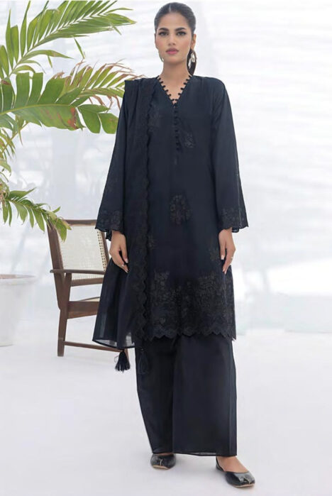 3 Piece Stitched Embroidered Lawn Monochrome Collection From Lakhany By LSM - 05