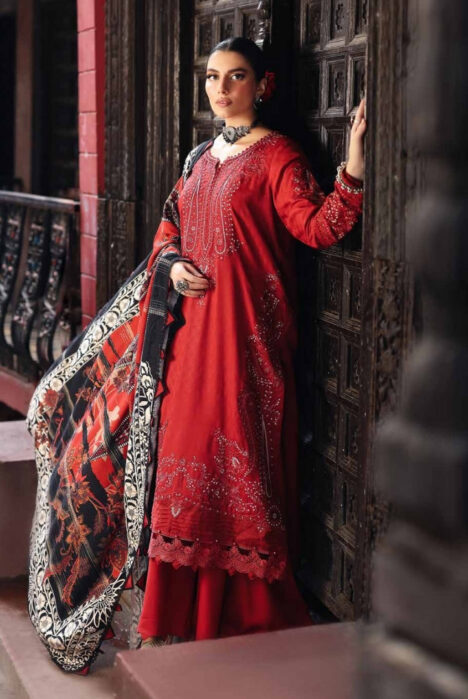 3 Piece Stitched Embroidered Jacquard Suits Collection By Nureh Maya Linen - 05
