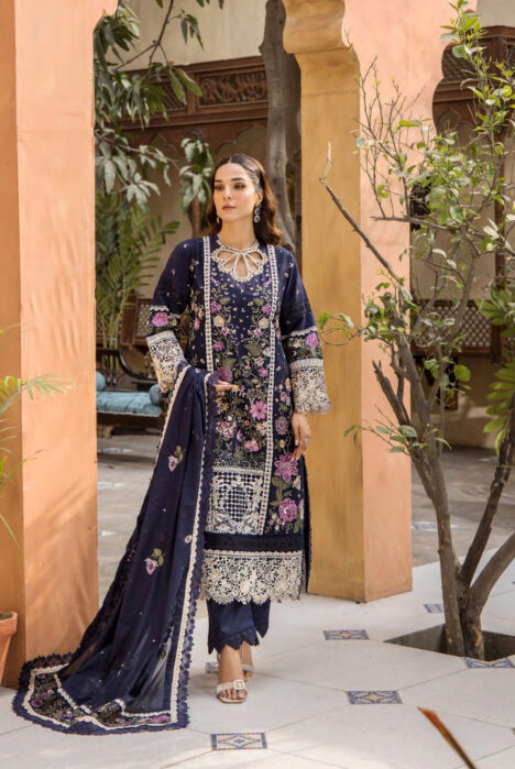 3 Piece Stitched Luxury Lawn Embroidered Suits Collection By Eshaisha - VELVET NIGHT