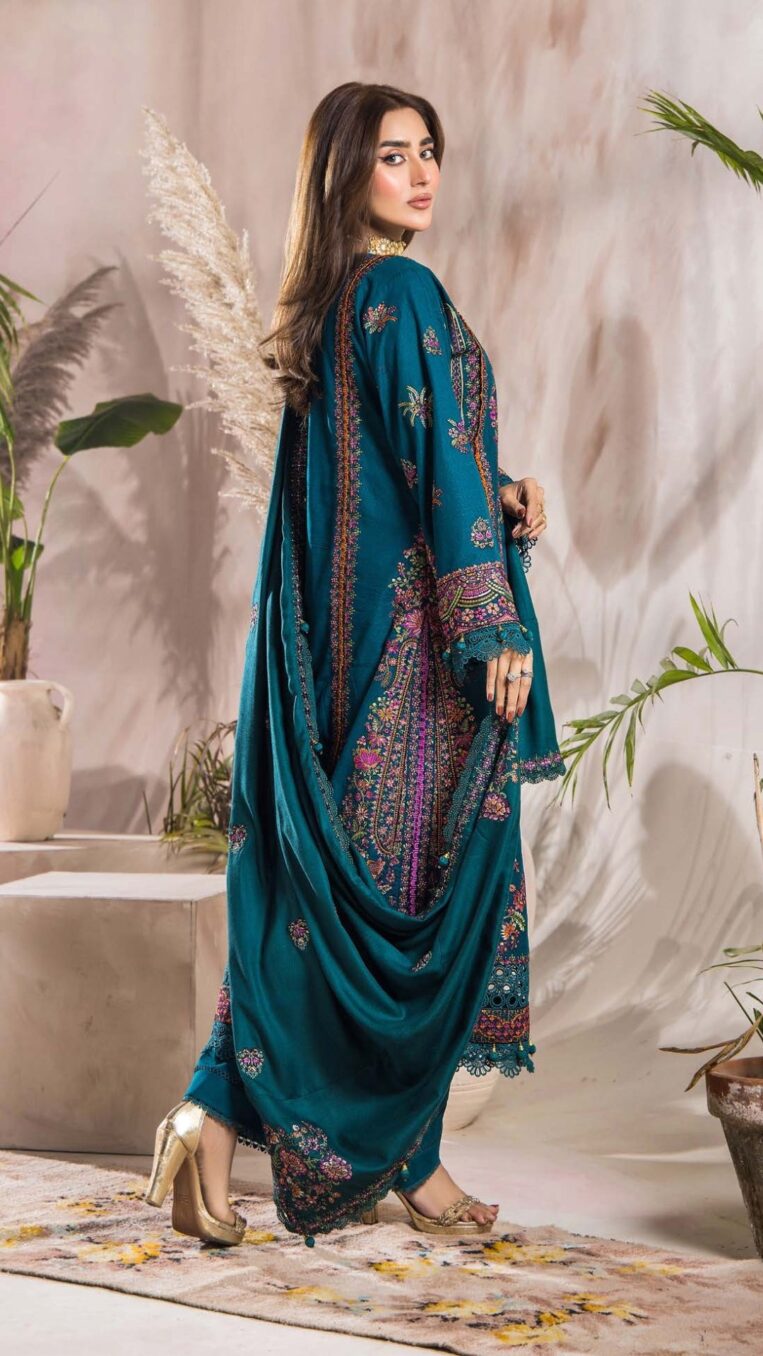 3 Piece Stitched Luxury Winter Embroidered Collection Vol.2 By Eshaisha - 05 - Image 2
