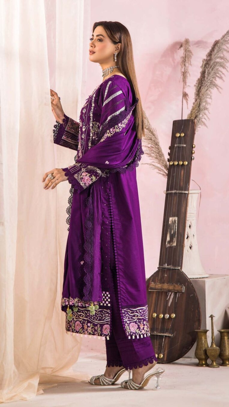 3 Piece Stitched Luxury Winter Embroidered Collection Vol.2 By Eshaisha - 06 - Image 2