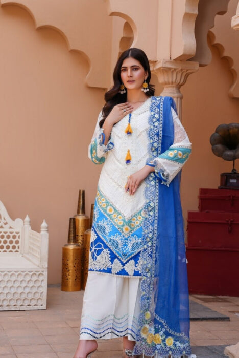 Qaus-e-Qaza 3 Piece Stitched Luxury Eid Lawn'24 Suit - ZEEBA