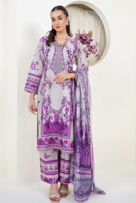 3 Piece Stitched Digital Printed Embroidered Lawn Suit From Zara '25 Collection - FUTURISTIC