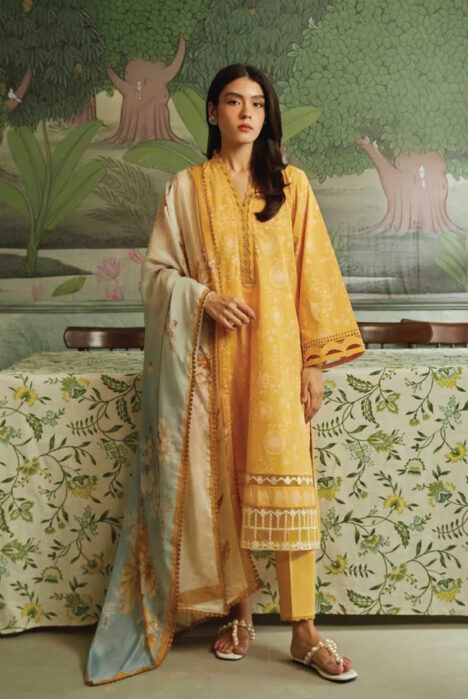 3 Piece Sehar Cross Stitch Cambric Suit - 07