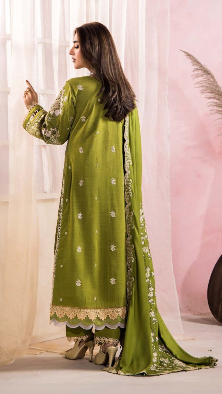 3 Piece Stitched Luxury Winter Embroidered Collection Vol.2 By Eshaisha - 07 - Image 2