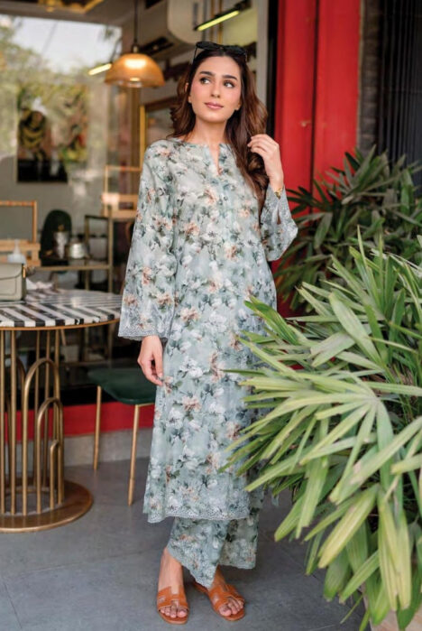 02 Piece Stitched Cambric Embroidered Suit By Lakhany Brunch - 07