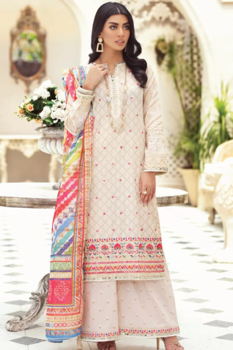 3 Piece Stitched Embroidered Lawn Suit By LSM Gold Lakhany - AN-00778
