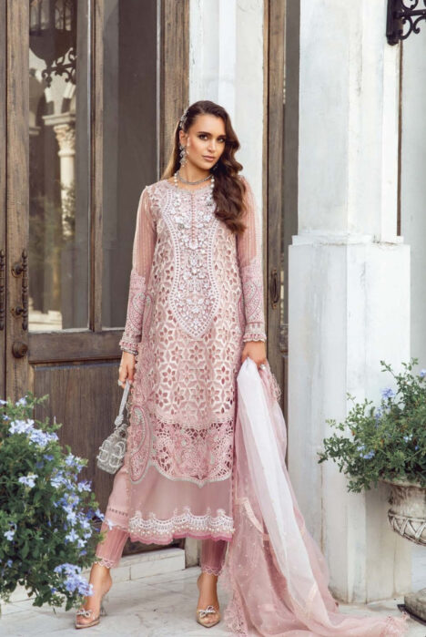 3 Piece Stitched Luxury Embroidered Lawn Eid Collection By Maria.B - Pink