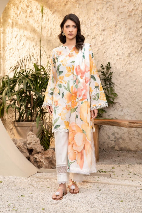 3 Piece Stitched Printed Lawn Suit From Maria.B By M.Basics Vol-01 Collection'25  Elaheh - 08