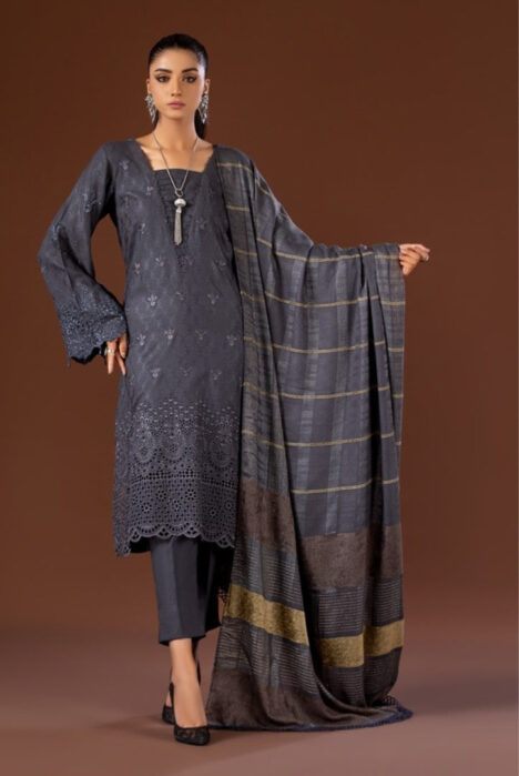 Tehzeeb By Riaz Arts Embroidered Leather Peach With Velvet Shawl Suits Collection - 08