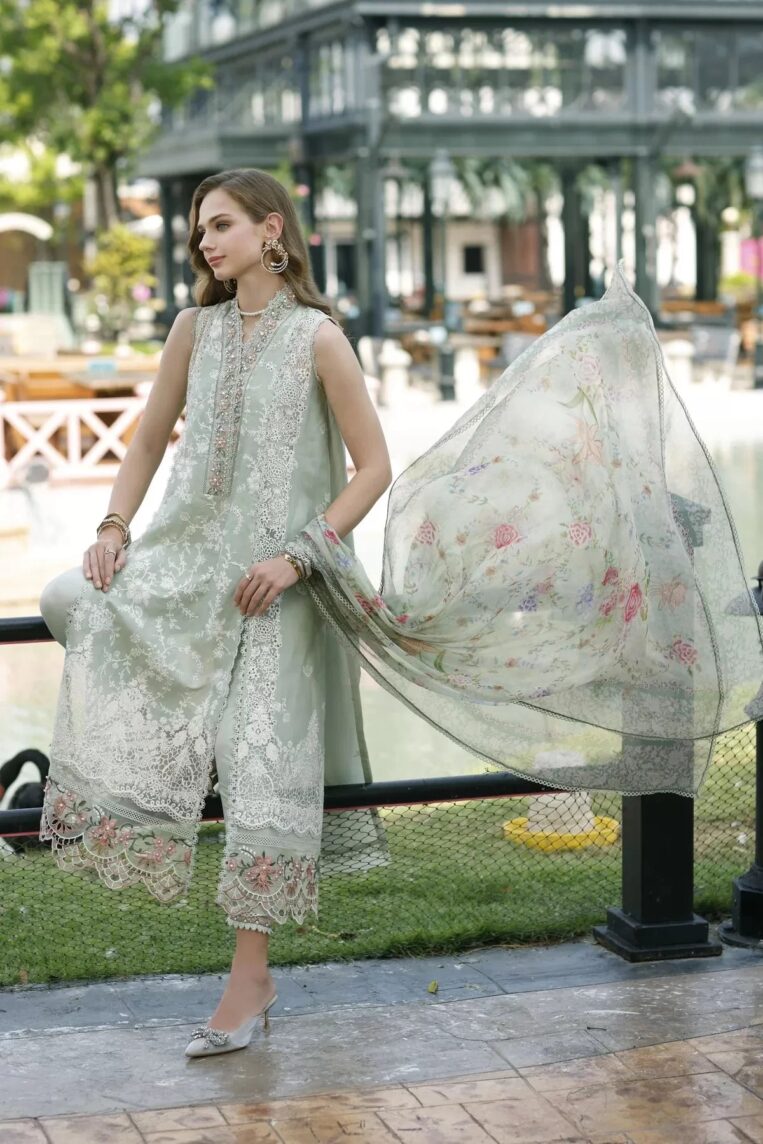 Noor By Sadia Asad Handwork Schiffli Laserkari '23 3 Piece Stitched Suit - Sabeena - Image 2