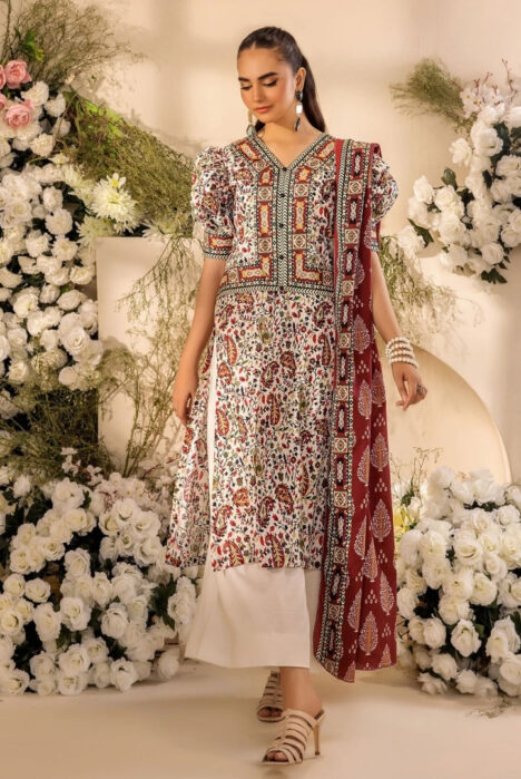 3 Piece Stitched Digital Printed Doria Cambric Suits From Safwa By Koka - 09