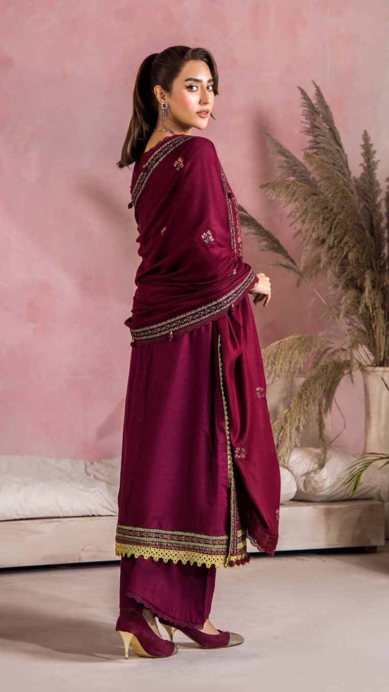 3 Piece Stitched Luxury Winter Embroidered Collection Vol.2 By Eshaisha - 09 - Image 2