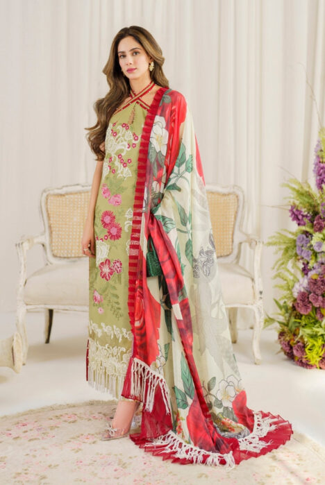 3 Piece Stitched Luxury Lawn Suit | Pretty In Pink Vol'2 By Asifa & Nabeel - Cosmos
