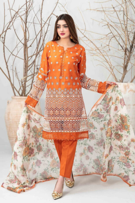 Eyana By Tawakkal Pret 3 Piece Stitched Schiffli Embroidered Lawn Suit - 02