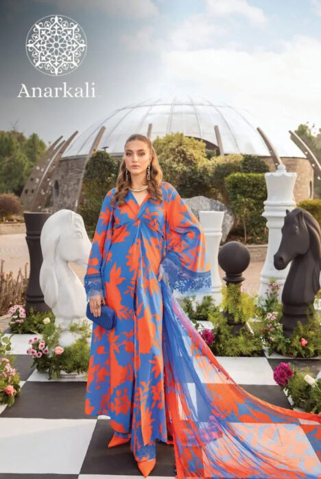 Maria.B M.Prints 3Piece Stitched Spring Summer 2024 Collection (Blue & Orange)