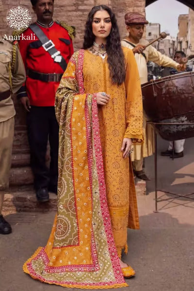 Nureh Bazaar | 3Piece Stitched Chikankari Khaddar with Embroidered Mukesh Work Shawl Suit - 03